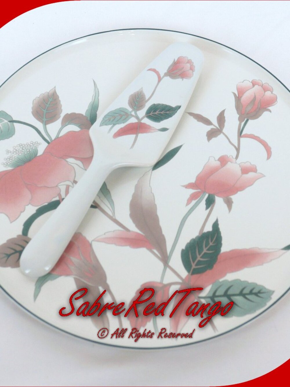 Vintage Mikasa Japan Ceramic Cake Plate Server Set Silk Flowers